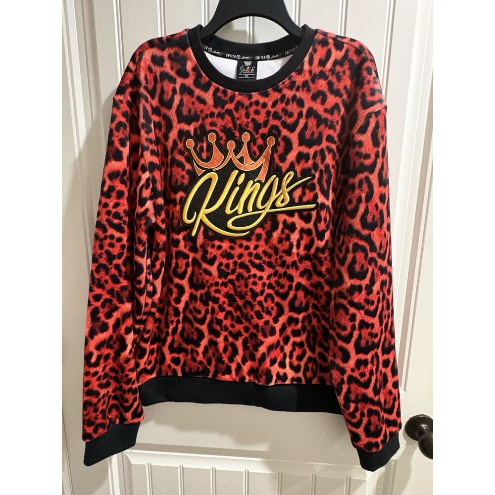 Switch Remarkable Mens Red Leopard Print King Crown Long Sleeve Shirt XL